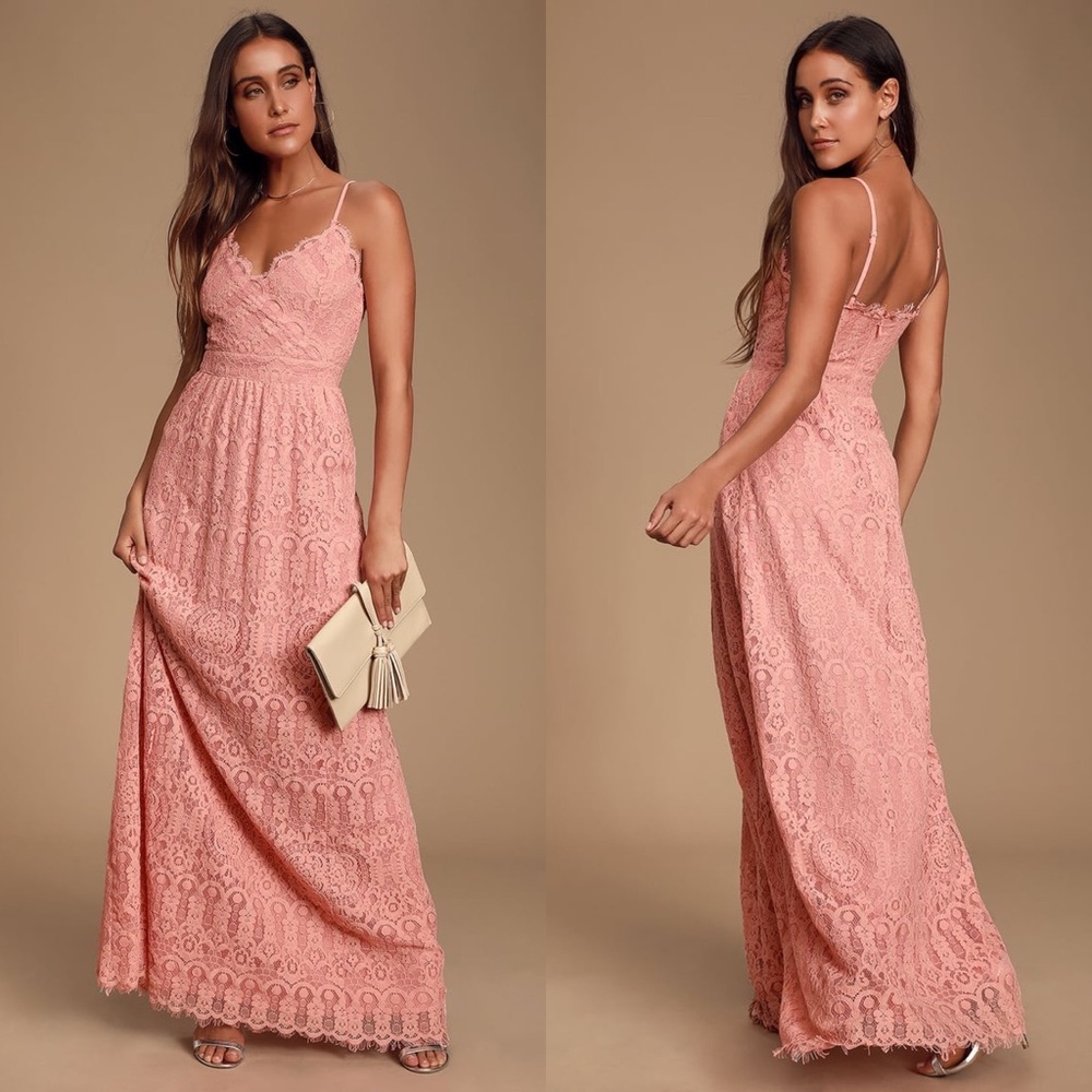 Lulu’s Unending Love Blush Pink Lace Maxi Dress S Prom Wedding Guest Bridesmaid